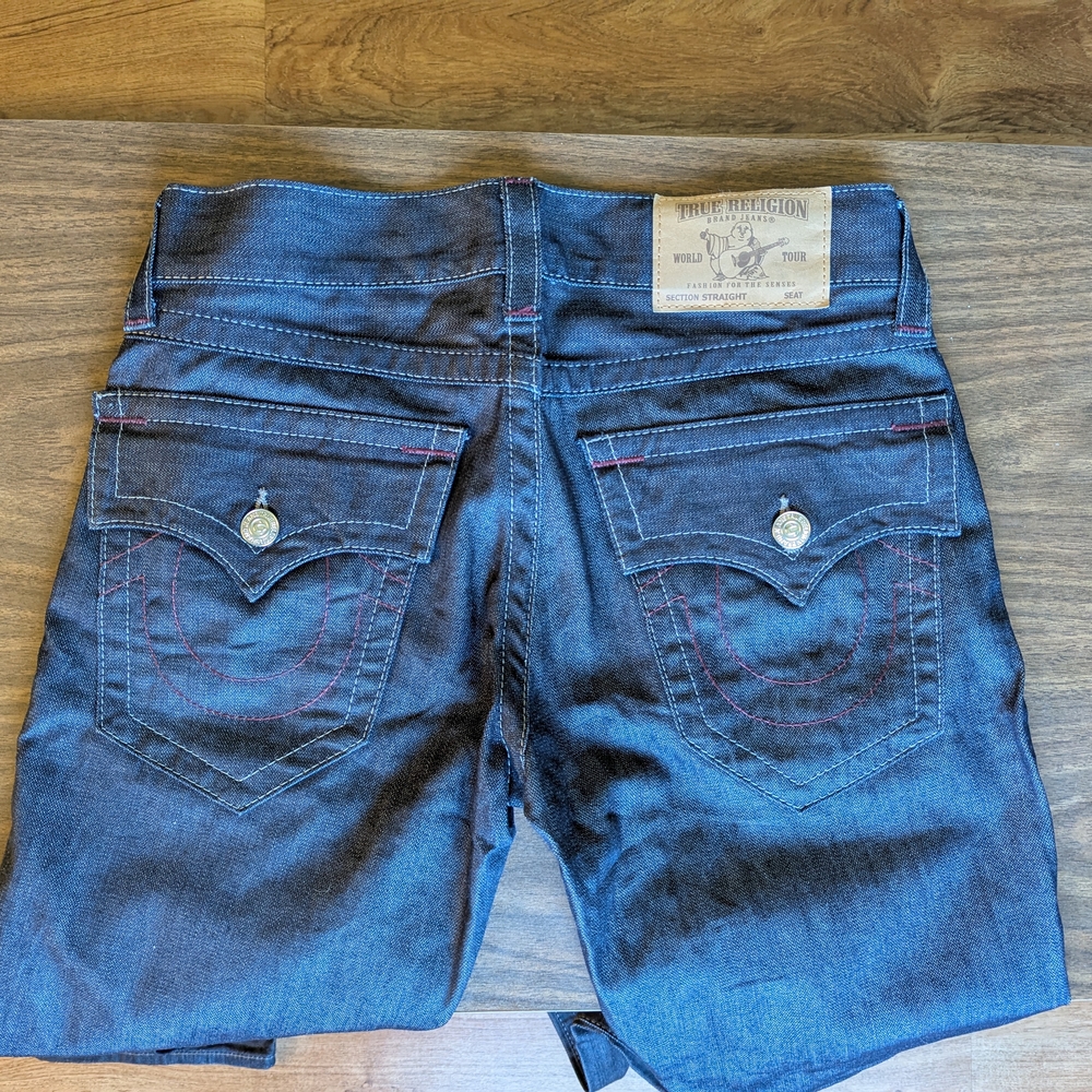 True Religion Men's Dark Wash Straight Leg Flap Pocket Jeans
